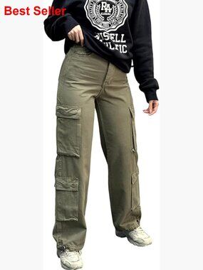 High Waist Wide Leg Cargo Pants with Adjustable Ankle Cuffs